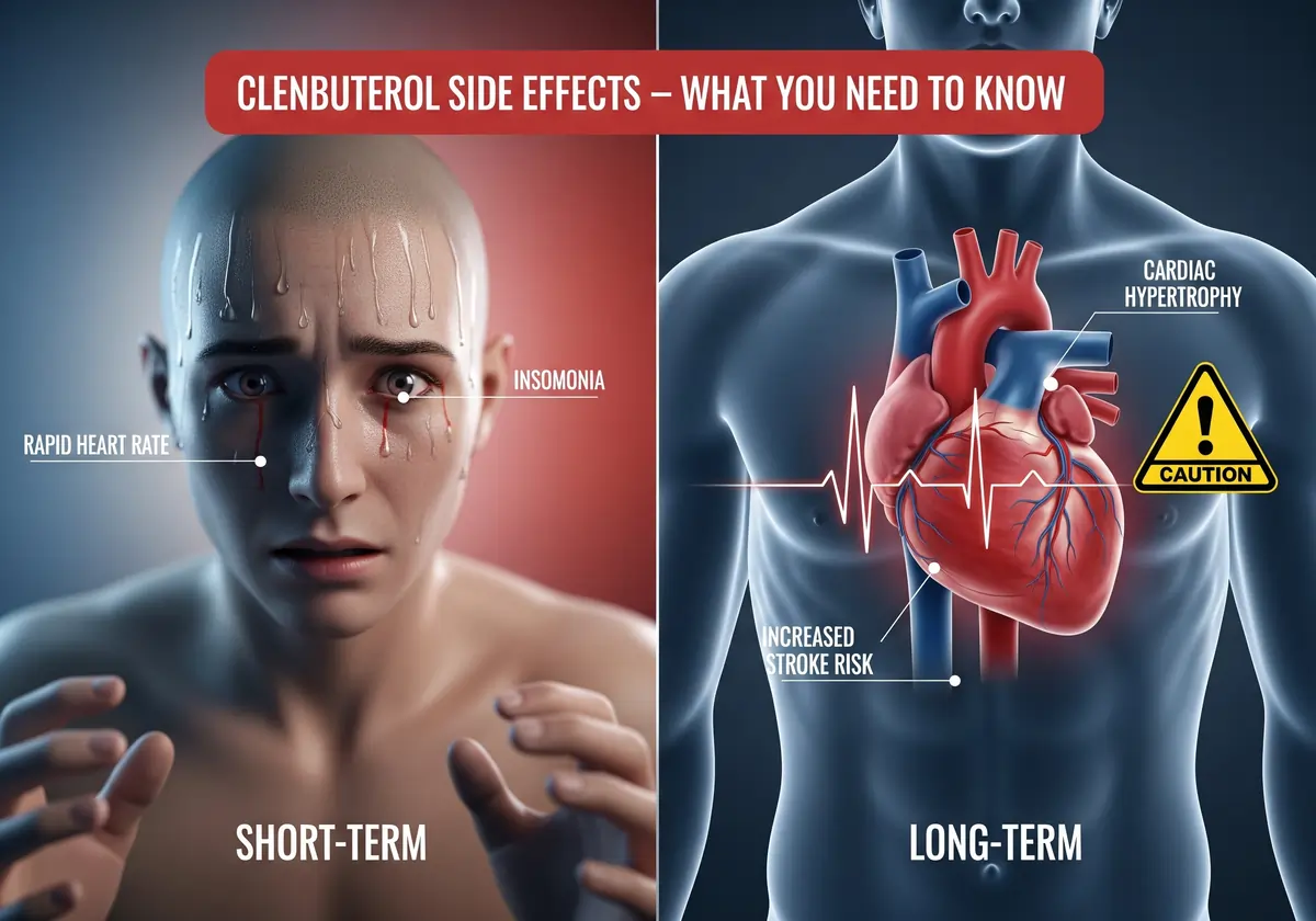 Clenbuterol adverse side effects chart showing short-term versus long-term organ toxicity
